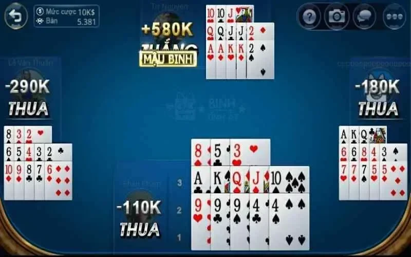 Rồng cuốn trong game bài mậu binh ăn tiền khủng